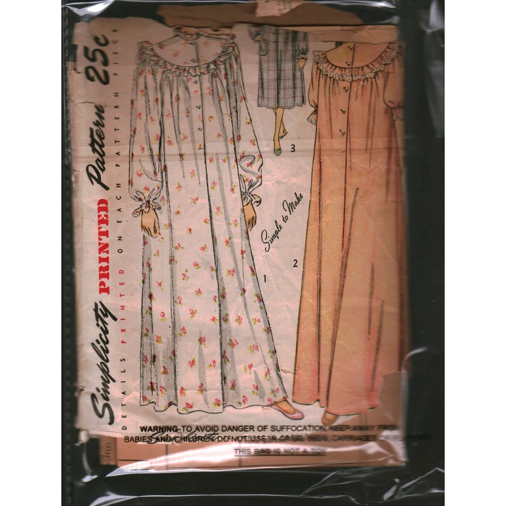 Vintage Simplicity 2646 Sewing Pattern Misses Womens Nightgown Ruffle Yoke Sz 18